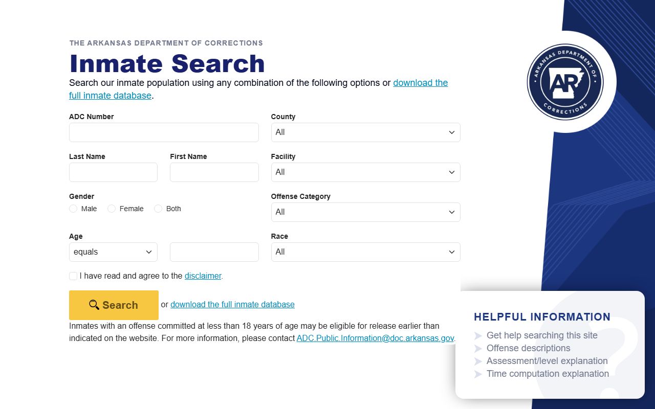 Arkansas DOC locator for Dallas County inmate records after state sentencing